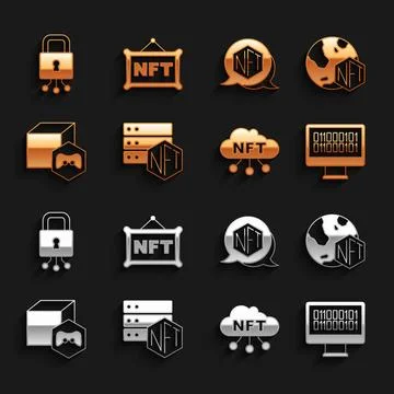 Set NFT blockchain technology, Digital crypto art, Binary code, cloud, Cyber 스톡 일러스트