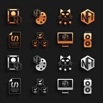 Set NFT blockchain technology, Digital crypto art, Video graphic card, Moni.. Illustrazione stock