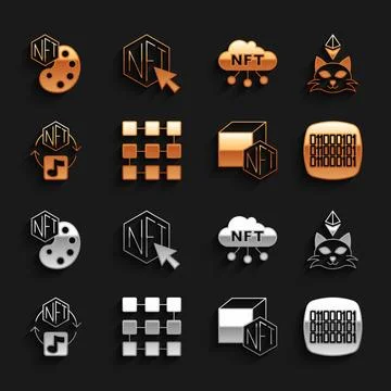 Set NFT blockchain technology, Digital crypto art, Binary code, cloud,  and.. Illustrazione stock