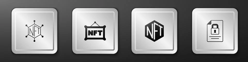 Set NFT blockchain technology, Digital crypto art,  and Document and icon. .. Illustrazione stock