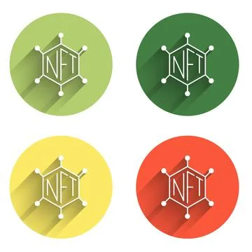 Set NFT blockchain technology icon isolated with long shadow background. No.. Stock Illustration