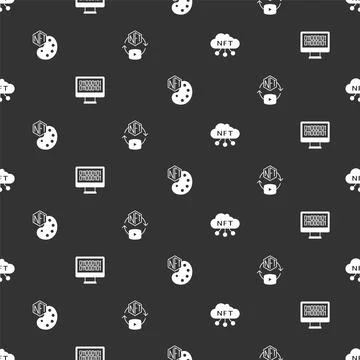 Set NFT cloud, Binary code, Digital crypto art and on seamless pattern. Vector Stock Illustration