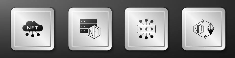 Set NFT cloud, blockchain technology, Cyber security and Ethereum exchange .. Stock Illustration