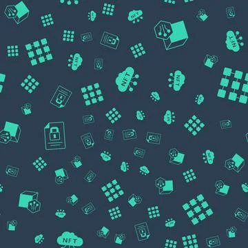 Set NFT cloud, Digital crypto art, Document and lock and blockchain technology Stock Illustration