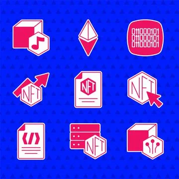 Set NFT contract, blockchain technology, Digital crypto art, Binary code, growth Illustrazione stock