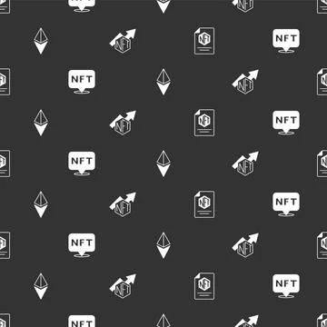 Set NFT contract, Digital crypto art, Ethereum ETH and growth bar chart on Stock Illustration