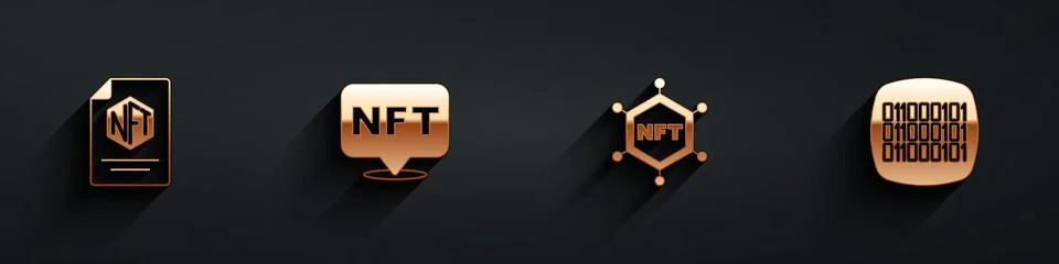 Set NFT contract, Digital crypto art, blockchain technology and Binary code.. Stockillustratie