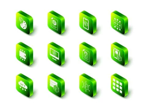 Set NFT contract, Mobile with art store app, Cyber security, Digital crypto Stock Illustration