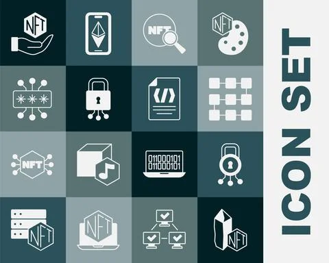 Set NFT Digital crypto art, Cyber security, blockchain technology, Search, and Illustration