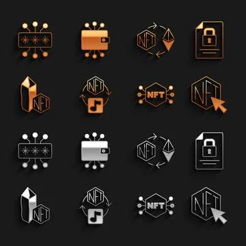 Set NFT Digital crypto art, Document and lock, Ethereum exchange, Cyber security Stock Illustration