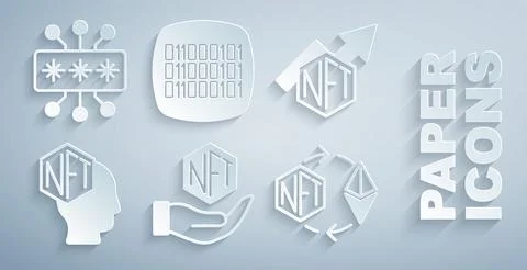 Set NFT Digital crypto art, growth bar chart, Ethereum exchange, Binary code and イラスト素材