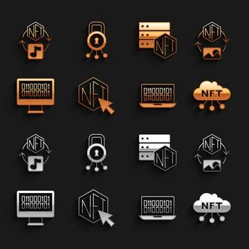 Set NFT Digital crypto art, cloud, Binary code, blockchain technology, and Cyber 스톡 일러스트