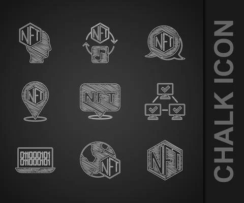 Set NFT Digital crypto art, blockchain technology, Binary code, and icon. Vector イラスト素材