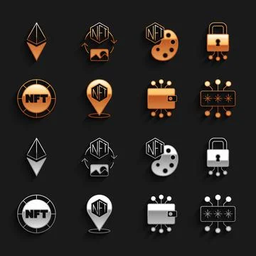 Set NFT Digital crypto art, Cyber security, Cryptocurrency wallet, Ethereum ETH Illustrazione stock