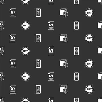 Set NFT Digital crypto art, Binary code and Mobile with store app on seamless イラスト素材