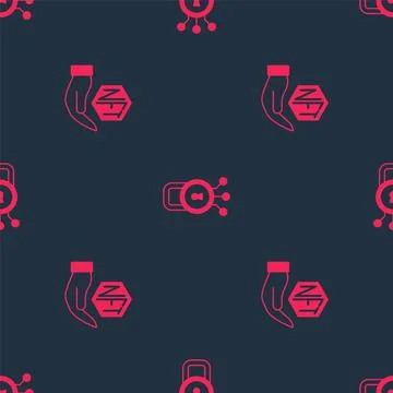 Set NFT Digital crypto art and Cyber security on seamless pattern. Vector Stock Illustration