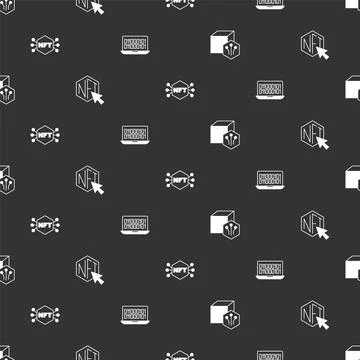 Set NFT Digital crypto art, and Binary code on seamless pattern. Vector Stock Illustration