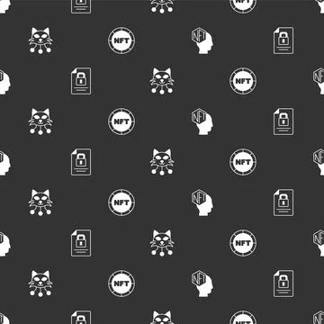 Set NFT Digital crypto art, Document and lock, and on seamless pattern. Vector Stock Illustration