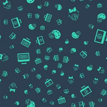 Set NFT Digital crypto art, Binary code and Monitor with store app on seamless Stock Illustration