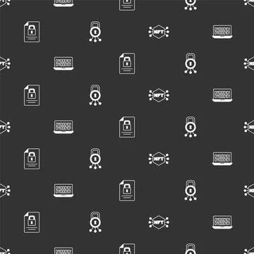 Set NFT Digital crypto art, Binary code, Document and lock and Cyber security on Stock Illustration