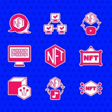 Set NFT Digital crypto art, Binary code, and icon. Vector Stock Illustration