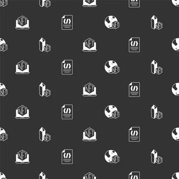 Set NFT Digital crypto art, Laptop with store app and Binary code on seamless Stockillustratie