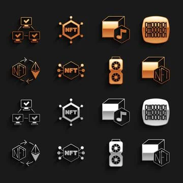 Set NFT Digital crypto art, Binary code, Video graphic card, Ethereum exchange 스톡 일러스트