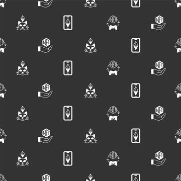 Set NFT Digital crypto art,  and Ethereum ETH on seamless pattern. Vector Stock Illustration