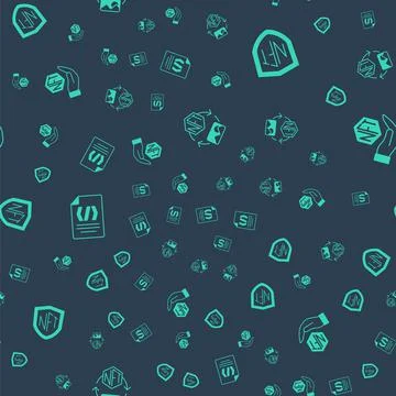 Set NFT Digital crypto art, shield, Binary code and  on seamless pattern. Vec Stock Illustration