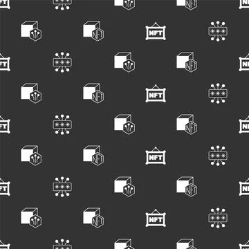 Set NFT Digital crypto art, Cyber security,  and  on seamless pattern. Vector Stockillustratie