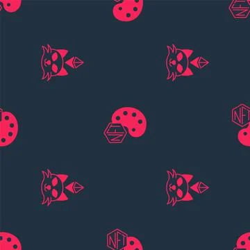 Set NFT Digital crypto art and  on seamless pattern. Vector Illustrazione stock