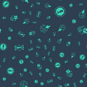 Set NFT Digital crypto art,  and  on seamless pattern. Vector Stock Illustration