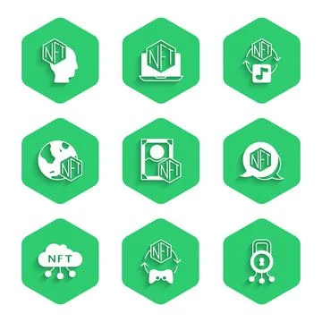 Set NFT Digital crypto art, Cyber security, cloud,  and  icon. Vector Stock Illustration