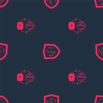 Set NFT Digital crypto art and shield on seamless pattern. Vector Illustrazione stock