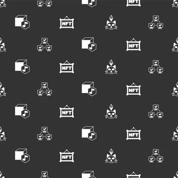 Set NFT Digital crypto art, blockchain technology, and on seamless pattern Stock Illustration