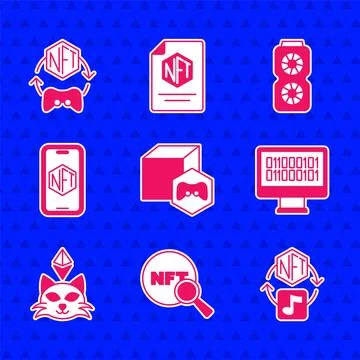 Set NFT Digital crypto art, Search, Binary code, Mobile with store app, Video Stock Illustration