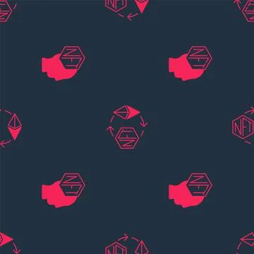 Set NFT Digital crypto art and Ethereum exchange on seamless pattern. Vector Stock Illustration
