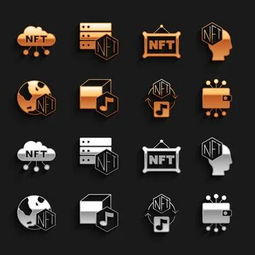 Set NFT Digital crypto art, Cryptocurrency wallet, cloud and blockchain Illustrazione stock