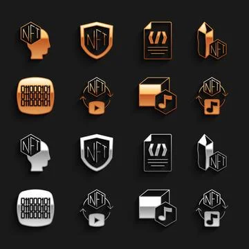 Set NFT Digital crypto art, Binary code, and shield icon. Vector 库存插图