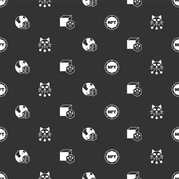 Set NFT Digital crypto art, and on seamless pattern. Vector Stock Illustration