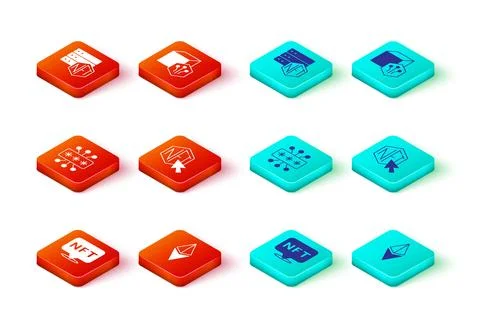 Set NFT Digital crypto art, Ethereum ETH, Cyber security, and blockchain Ilustración de archivo