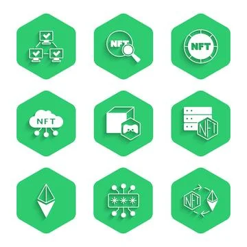 Set NFT Digital crypto art, Cyber security, Ethereum exchange, blockchain Ilustração Stock