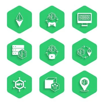 Set NFT Digital crypto art, Ethereum exchange, blockchain technology, Binary イラスト素材