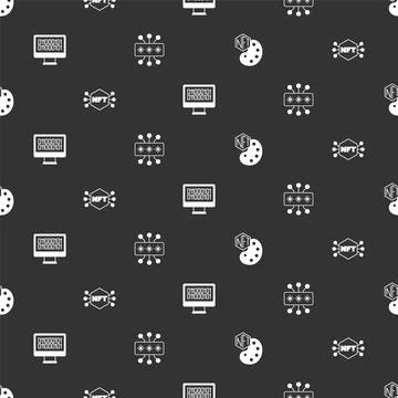 Set NFT Digital crypto art, Binary code and Cyber security on seamless pattern Stock Illustration