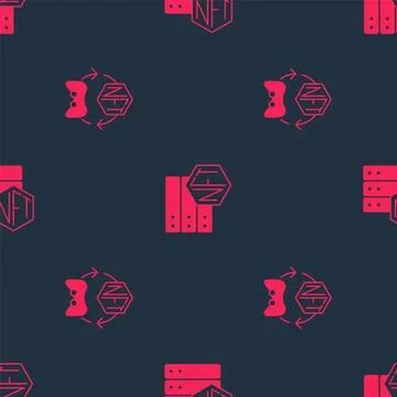 Set NFT Digital crypto art and blockchain technology on seamless pattern. Vector Stock Illustration