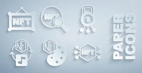 Set NFT Digital crypto art, Cyber security, Search and icon. Vector Stock Illustration