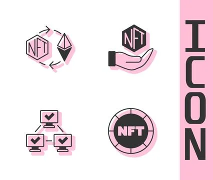 Set NFT Digital crypto art, Ethereum exchange, blockchain technology and  i.. Ilustração Stock