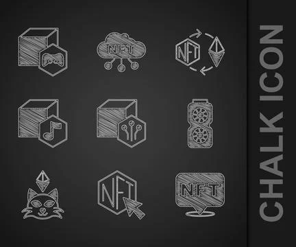 Set NFT Digital crypto art, Video graphic card, Ethereum exchange and  icon.. Stock Illustration