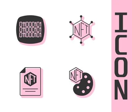 Set NFT Digital crypto art, Binary code, contract and blockchain technology.. 스톡 일러스트
