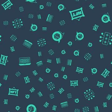 Set NFT Digital crypto art, Binary code and Cyber security on seamless patt.. Stock Illustration